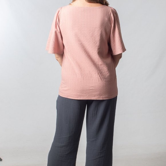 ⭐️INHERIT BRAND PINSTRIPE FLUTTER SLEEVE BLOUSE - Picture 2 of 6